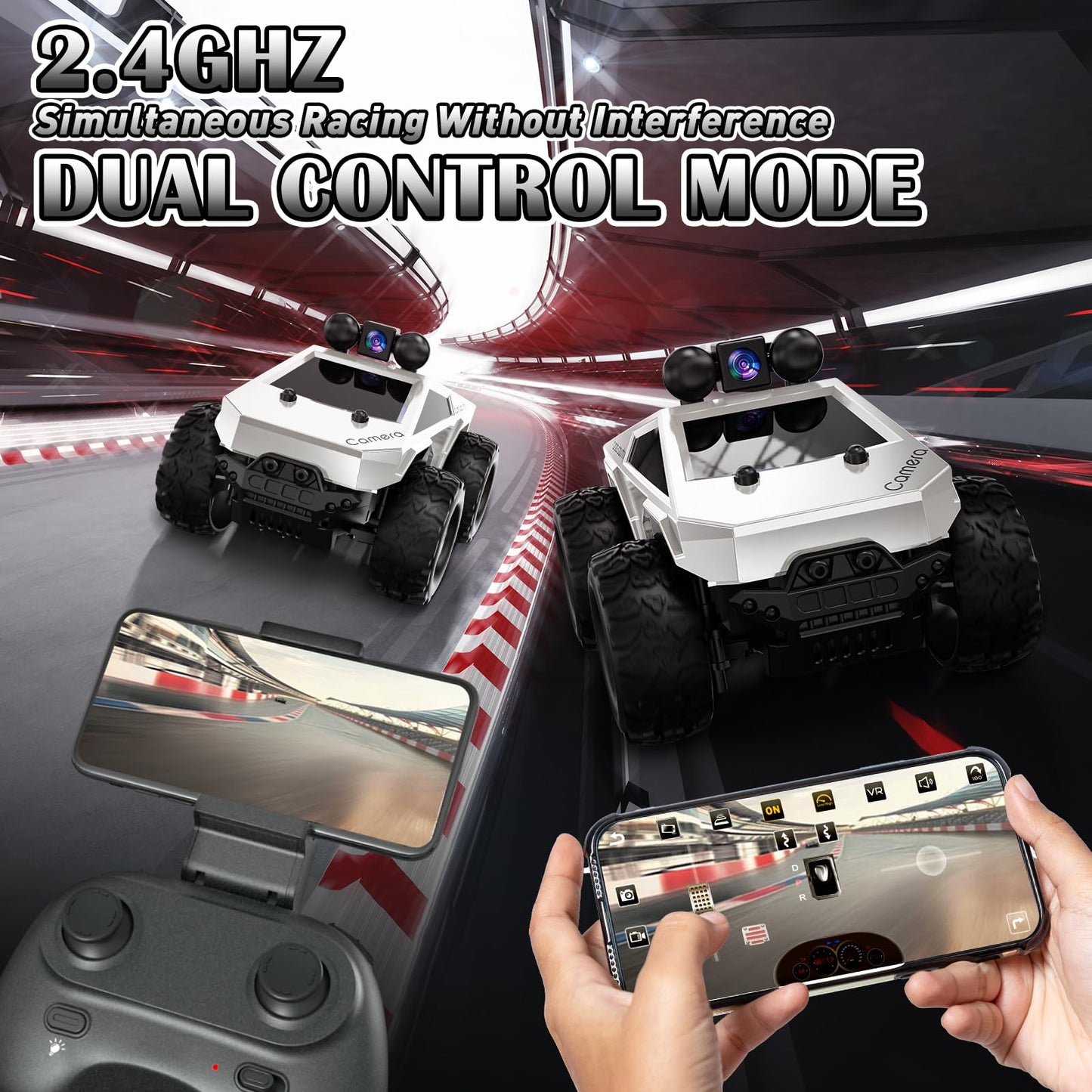 Wihaki RC Cars with Camera Remote Control Truck with 720P HD FPV Camera, All-Terrain Remote Control Car with Body Light Recharge
