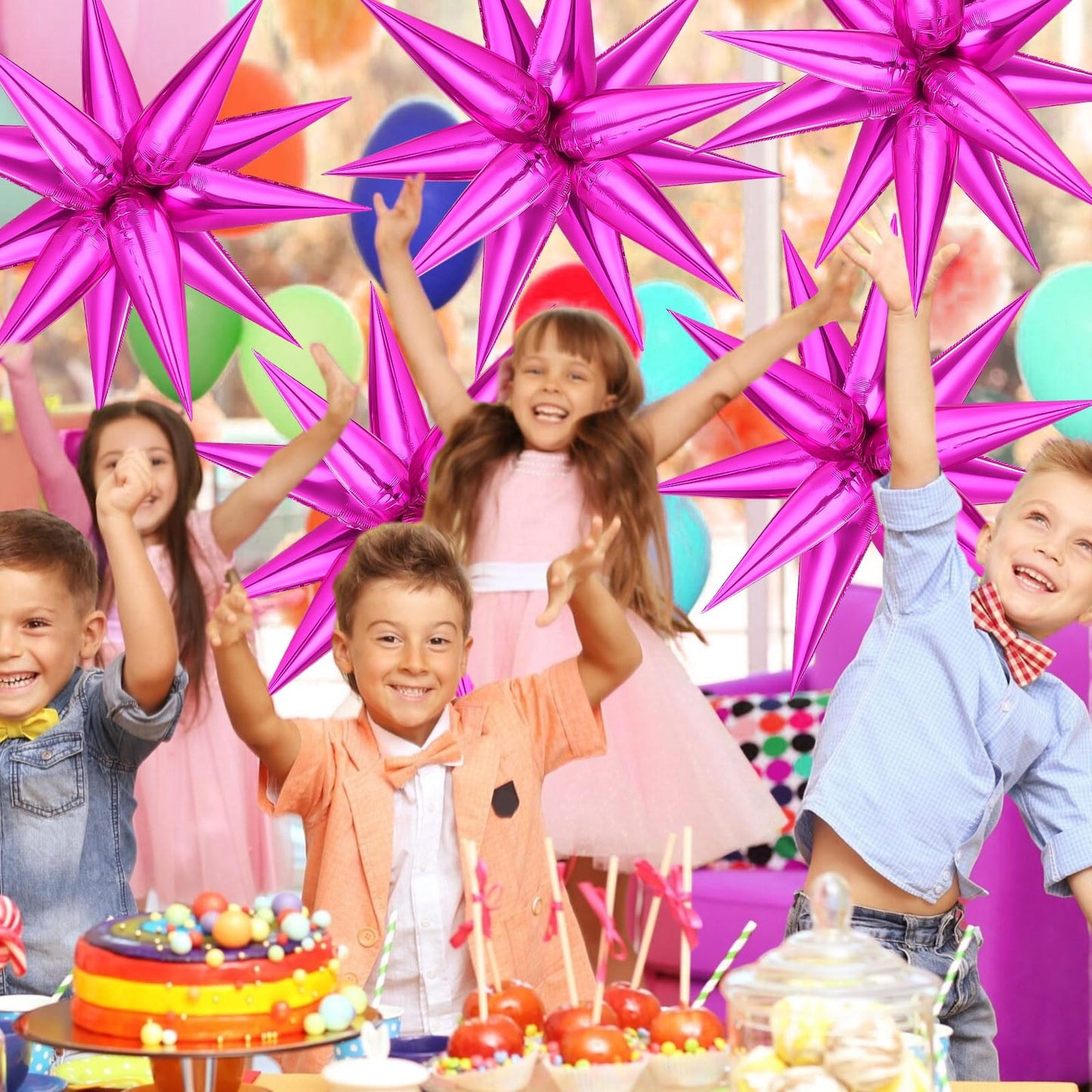 Hot Pink Star Balloons, 72 Pcs Star Foil Balloons, Explosion Starburst Cone Mylar Balloons Spike Balloons For Christmas Party Su