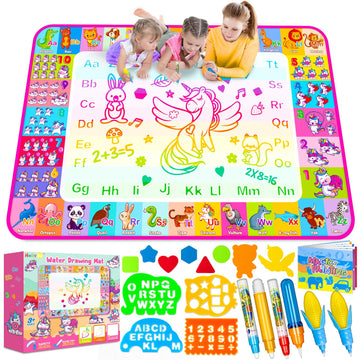 Aqua Water Doodle Mat - Kids Drawing Mat Toddlers Educational Toys For Age 3 4 5 6 7 8 Year Old Boys Girls Gifts - Neon Color Mat Doodle Board Writing Drawing Toys Holiday Christmas Birthday Gifts