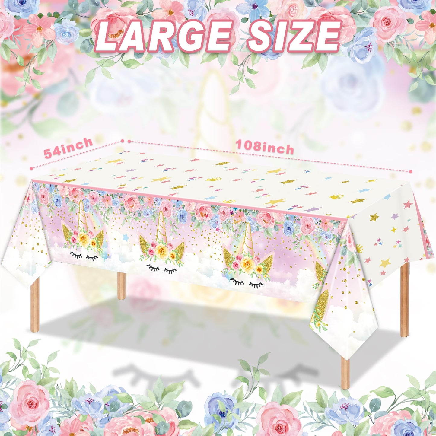 Rejoice Bunny 3Pcs Unicorn Tablecloths For Kids Girls Baby Shower 1St Birthday Party Decorations Pink Wonderland Rainbown Themed