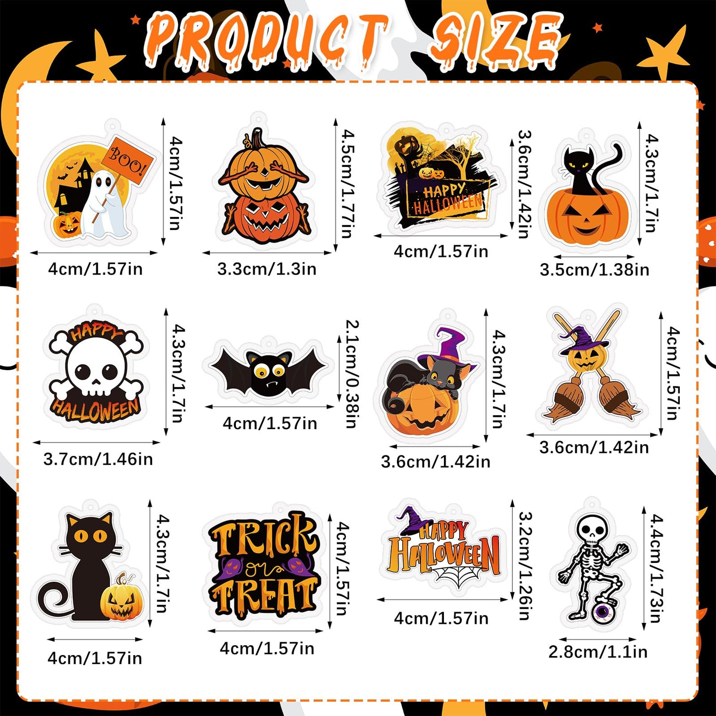 Kigeli 60 Pcs Halloween Keychain Party Favors Horror Keychain Bulk Ghost Bat Cat Pumpkin Skeletons Keychain Halloween Hanging Ke