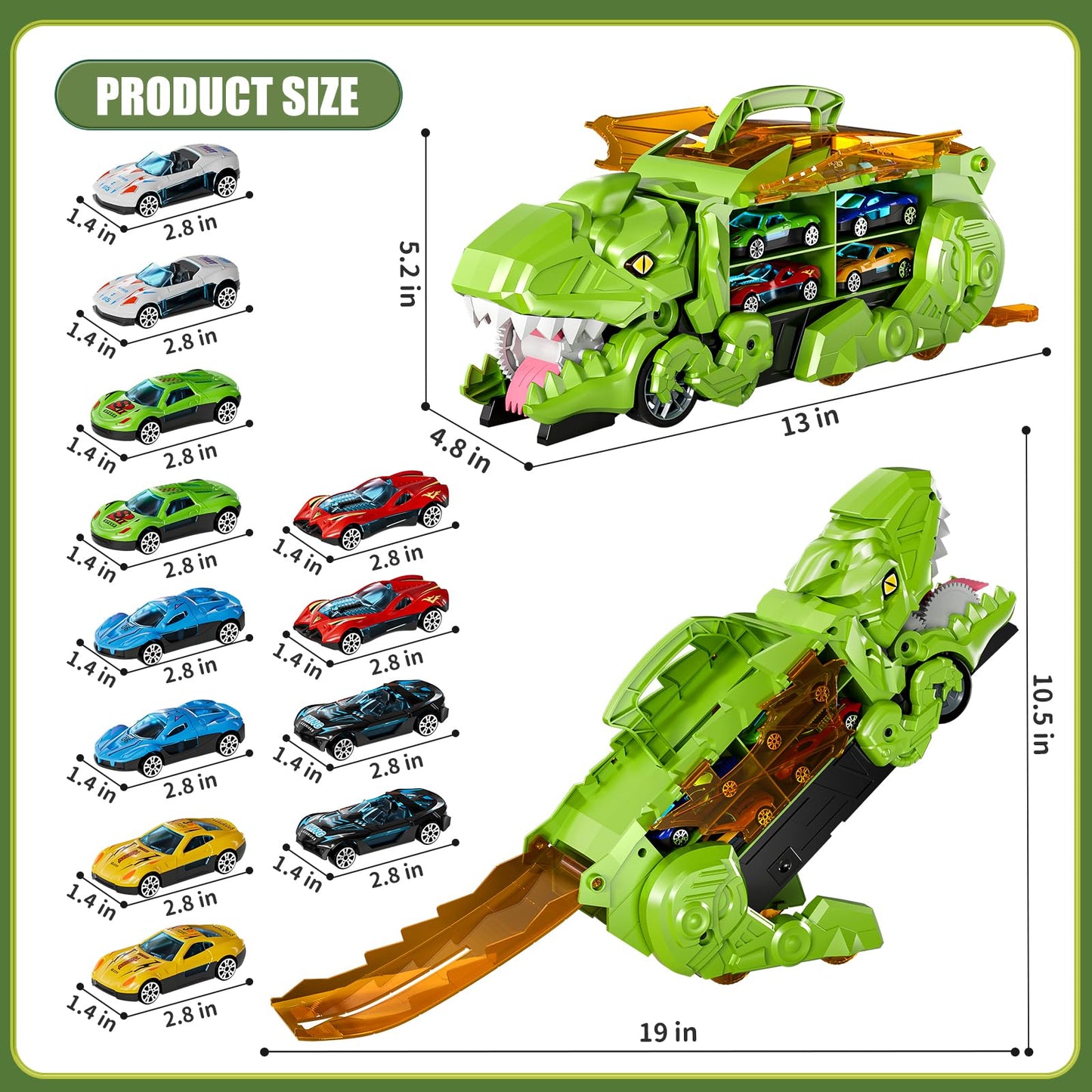 Dinosaur Planet Truck Toys For Boys 3 4 5 6 7 8 Year Old - 2 Layer Transformed Dinosaur Transport Car Carrier Truck With 12 Diec