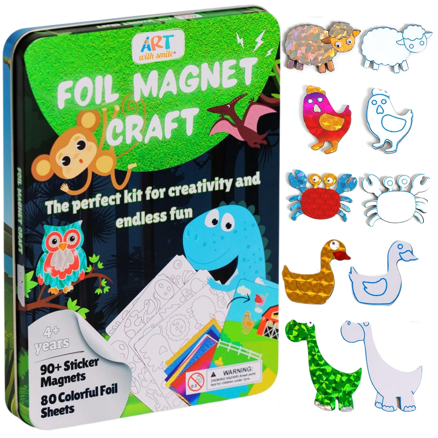 Foil Fun Art Kit for Kids - Reusable Animal Foil Art for Girls & Boys, DIY Mess-Free Girls Craft Kit w/Magnets, Ideal Travel Toy