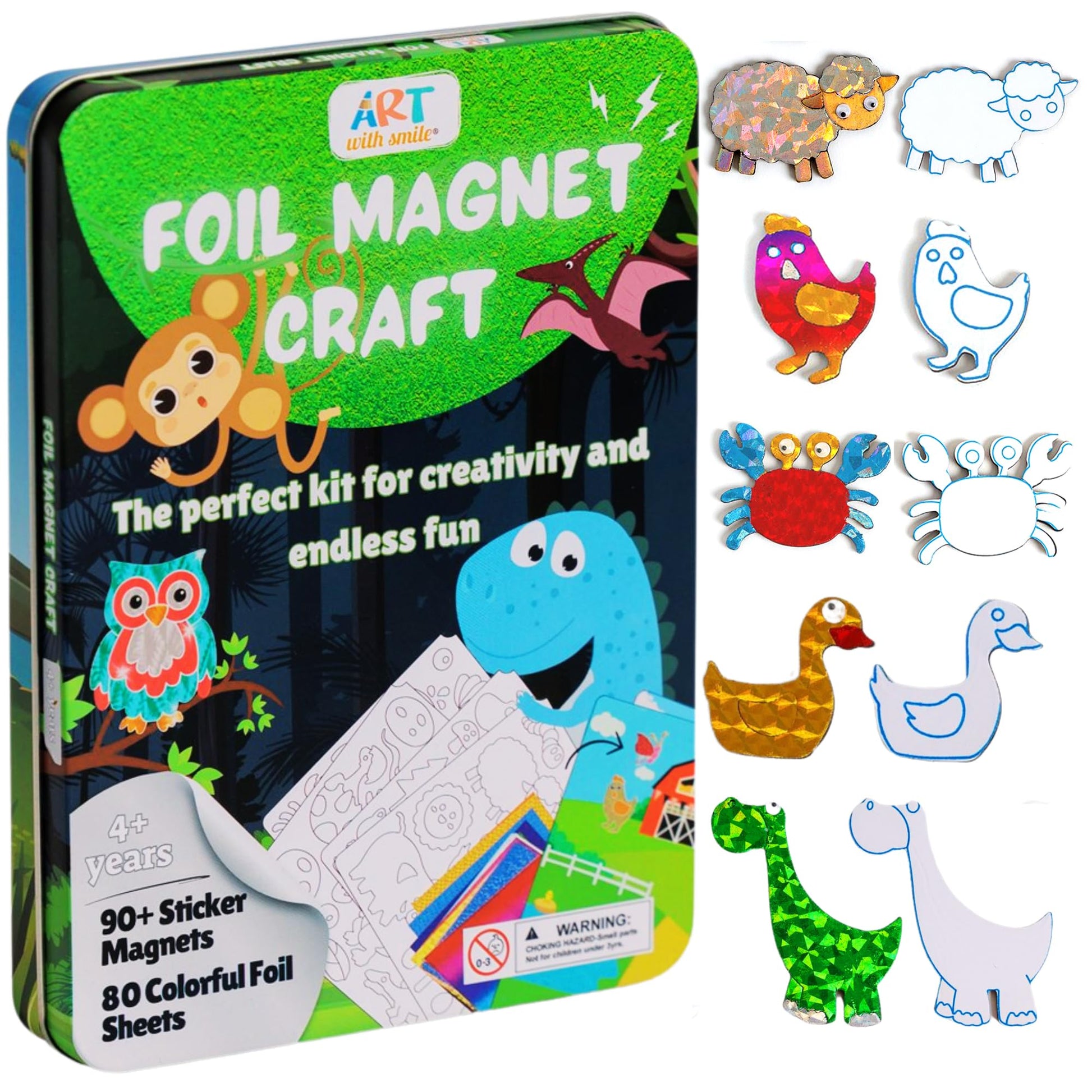Foil Fun Art Kit for Kids - Reusable Animal Foil Art for Girls & Boys, DIY Mess-Free Girls Craft Kit w/Magnets, Ideal Travel Toy