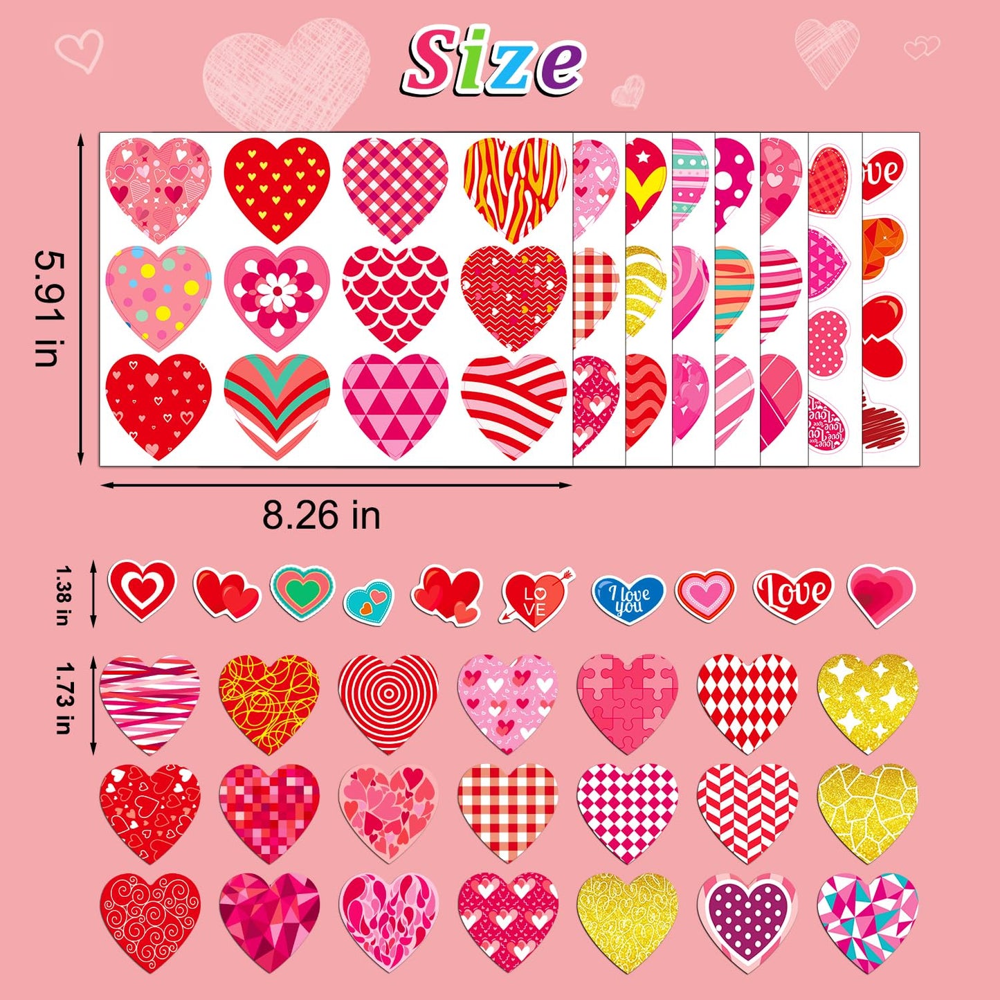Valentines Stickers, 32 Sheets Cute Heart Stickers, Valentines Day Stickers for Kids, Class Gifts for Kids Classroom School, Cra