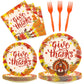 Kepeel 96 Pcs Fall Thanksgiving Party Supplies Give Thanks Party Plates Fall Pumpkin Turkey Autumn Party Plates Napkins Set Disp
