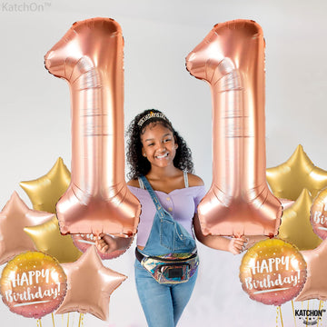 Giant, Rose Gold 11 Balloons Number - 40 Inch | Rose Gold 11Th Birthday Decorations For Girls | Number 11 Balloons For Birthdays Party | 11 Birthday Balloons For Girls | Preppy Birthday Decorations 11