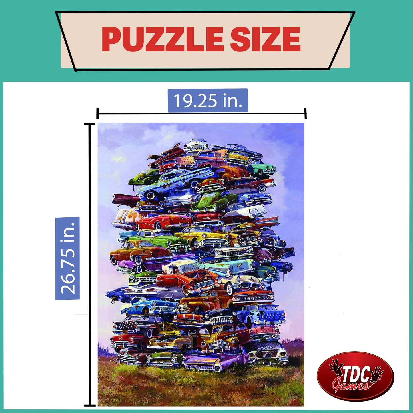 Tdc Games Classic Car Puzzle Fabulous 50S Junkpile By Dale Klee, 1000 Piece Jigsaw Puzzle For Kids And Adults, 26.75 X 19.25 Inches Educational Puzzles, Difficult And Challenging Classic Car Puzzle