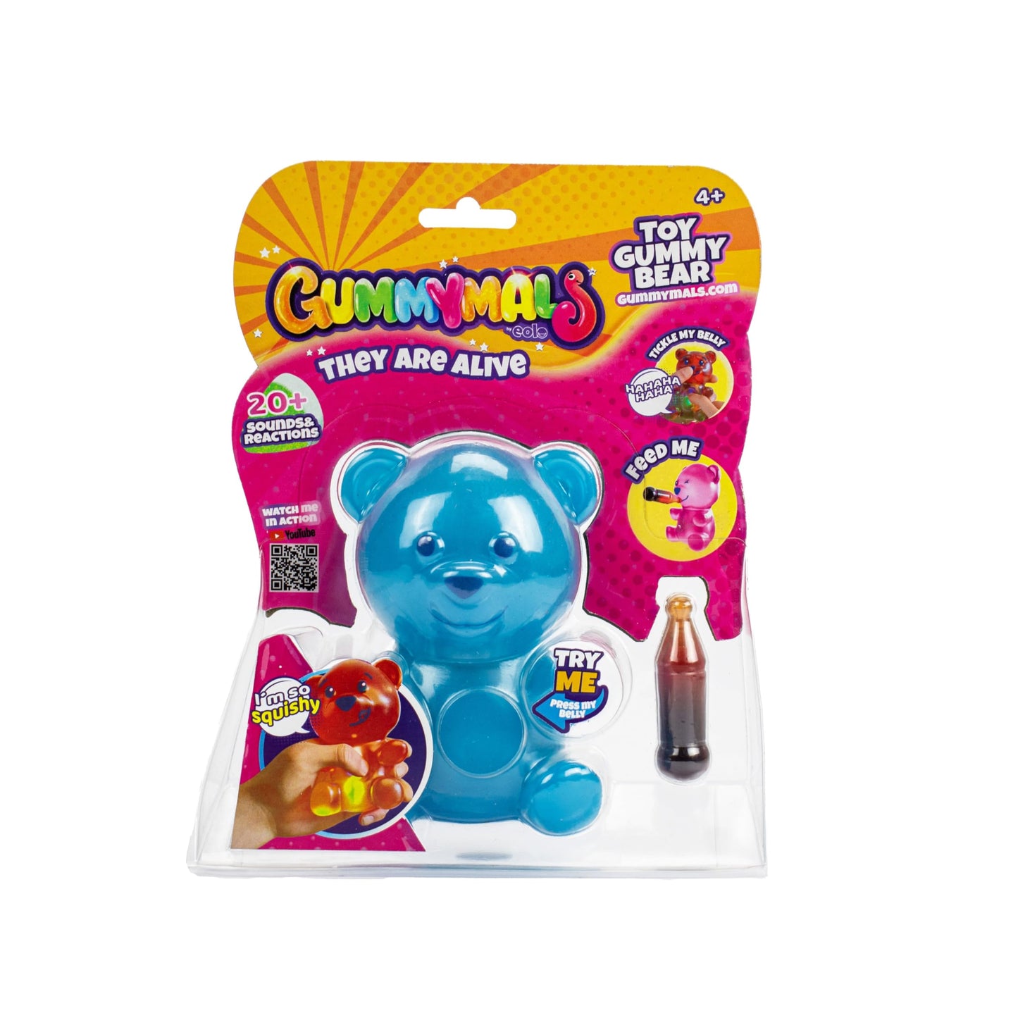 Eolo Toys - Jiggly Gummymals Blue. Interactive Super Squishy Gummy Bear Style pet with Over 20 Sounds and Reactions for Children