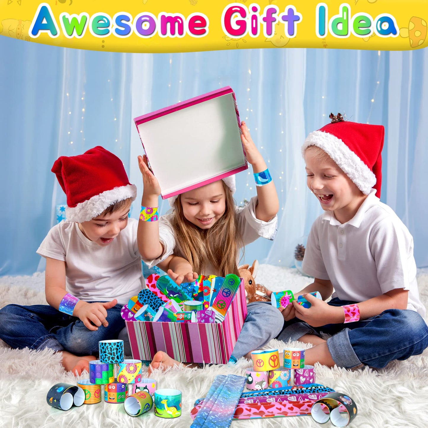 Slap Bracelets Kids Party Favors 48Pcs Snap Bracelet Wrist Bands For Boys Girls Birthday Gift Treasure Box Classroom Rewards Goo
