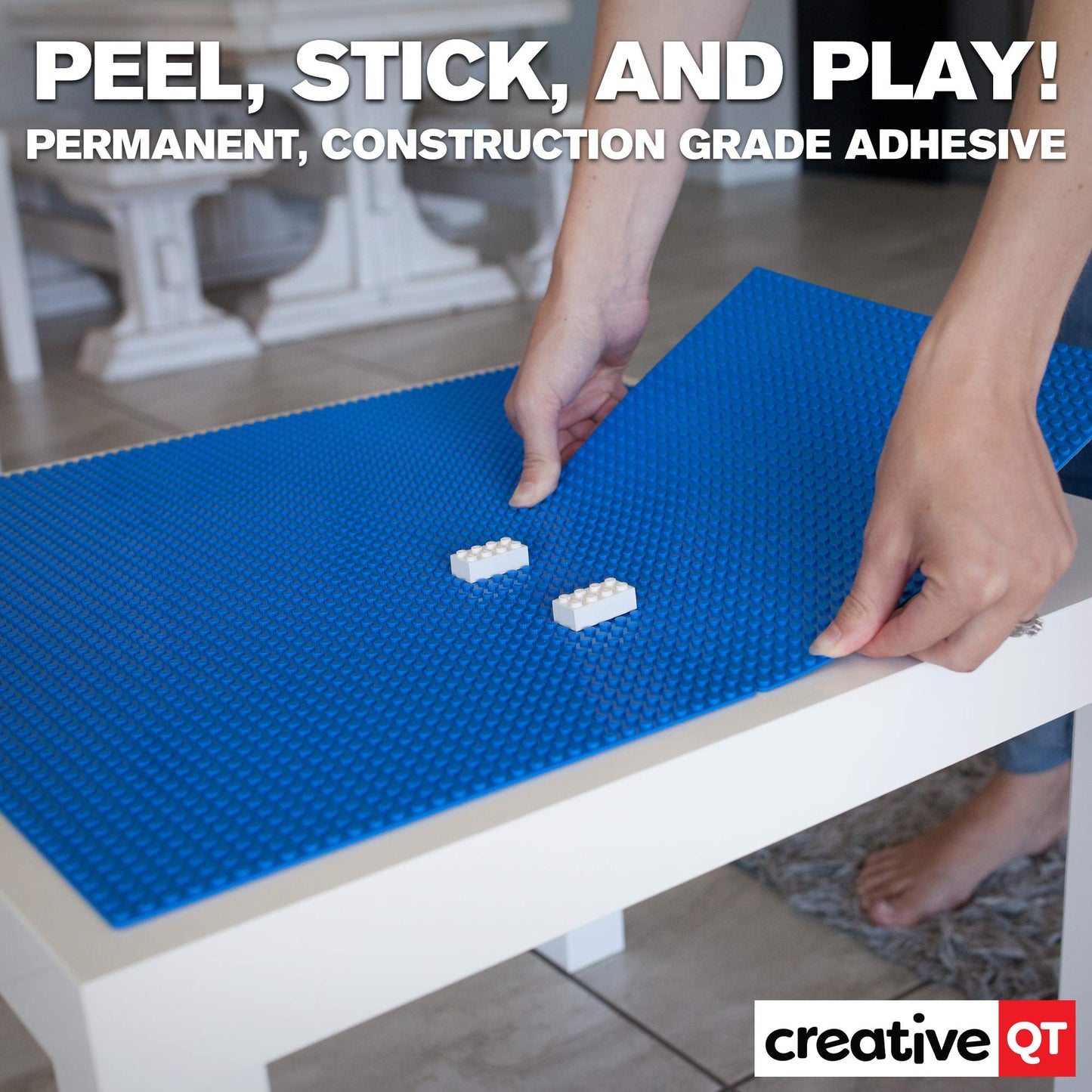 Creative Qt Makerbase, Blue, 1 Piece, 10”X10” Peel-And-Stick Toy Building Blocks Stackable Baseplates, Bases For Play Tables, Walls, And More, Compatible With All Major Brick Brands