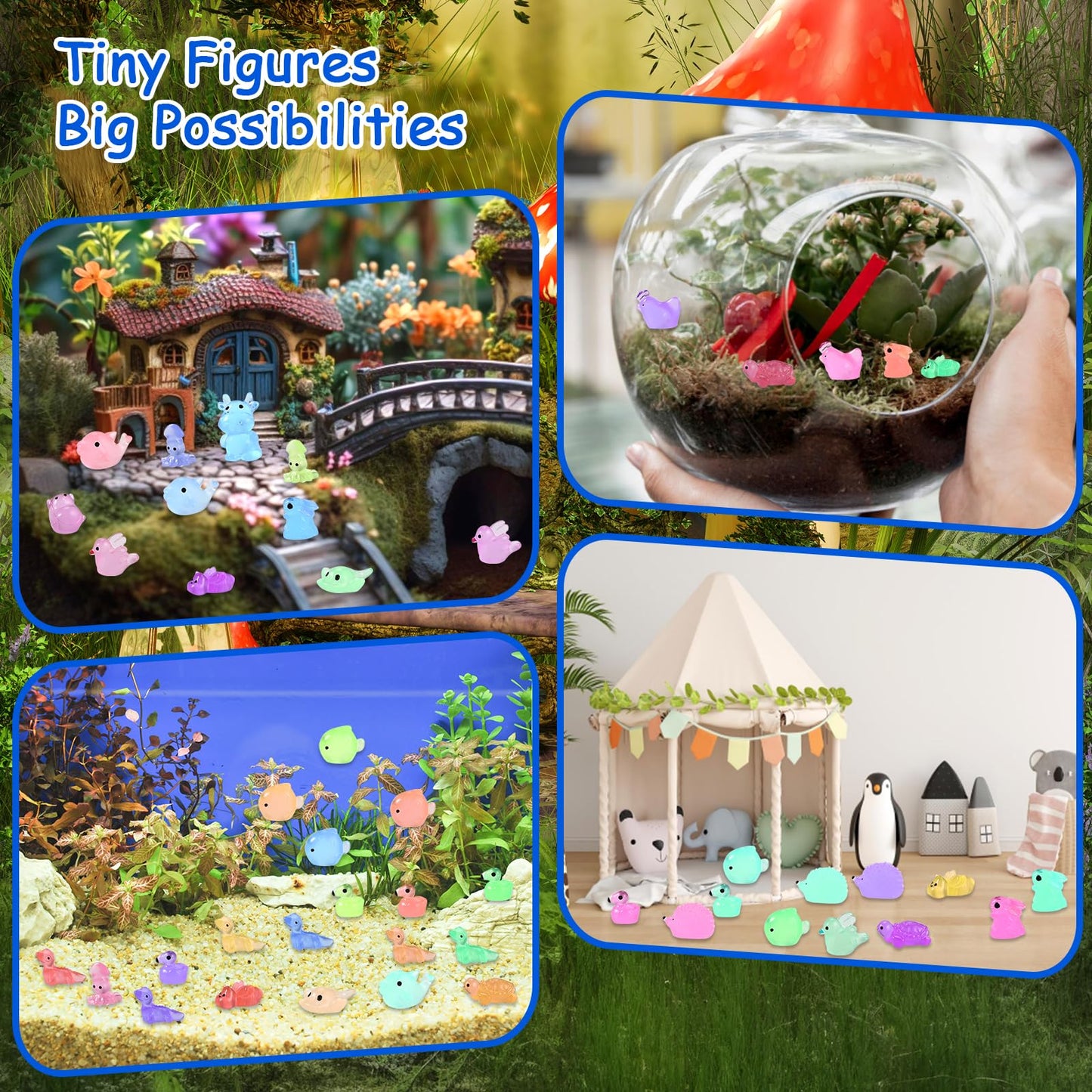 200 Pcs Mini Resin Animal Set - 32 Styles Glow in The Dark Tiny Figurines for Fairy Garden  Party Favors  Dollhouse  Terrariums & DIY Decor