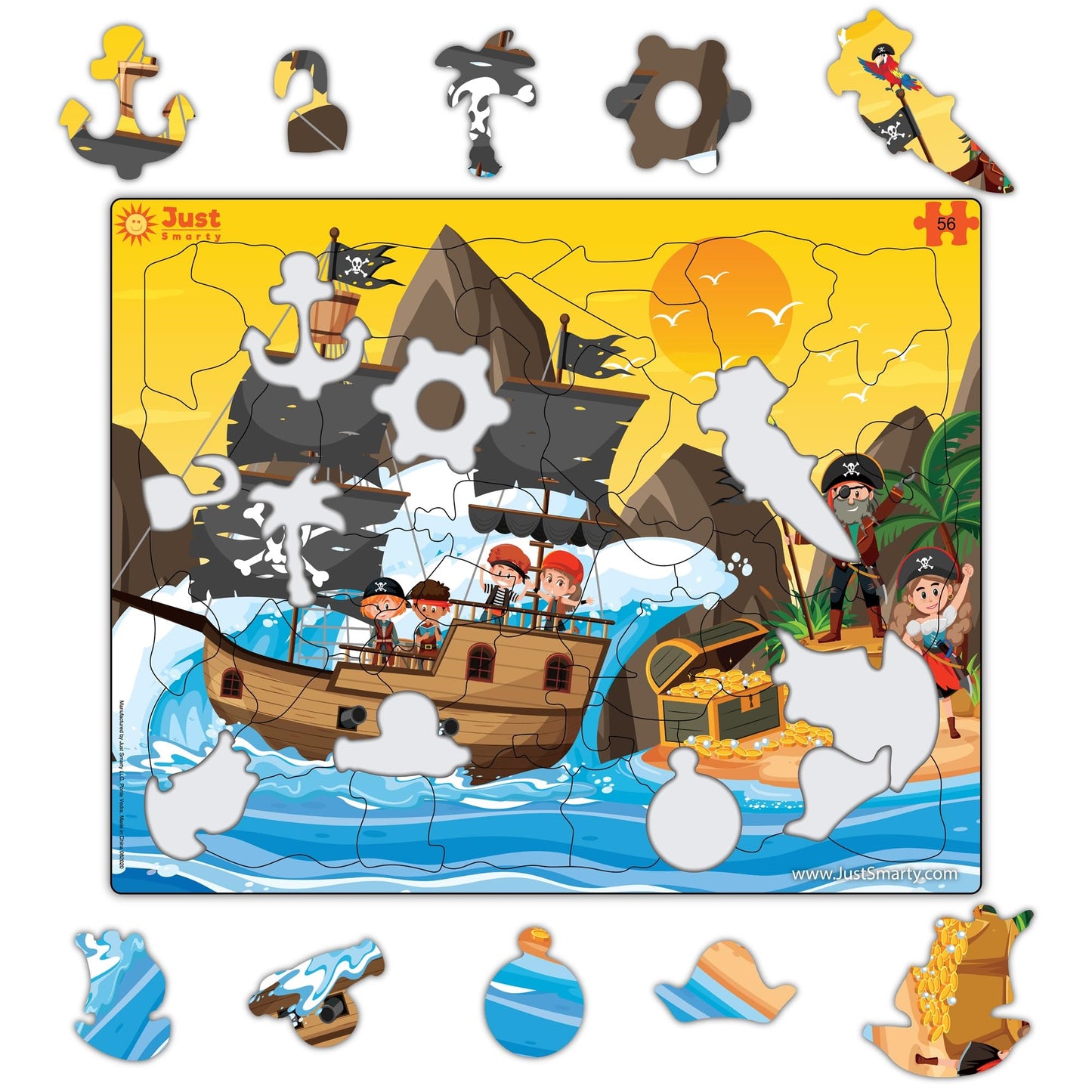 Just Smarty Jigsaw Puzzle Pirate 56 Pieces For Kids Ages 4, 5, 6 Year Old With Fun Shapes And Tray. Fun Learning Educational Toy For Boys Girls In Pre-K, Kindergarten, First Grade