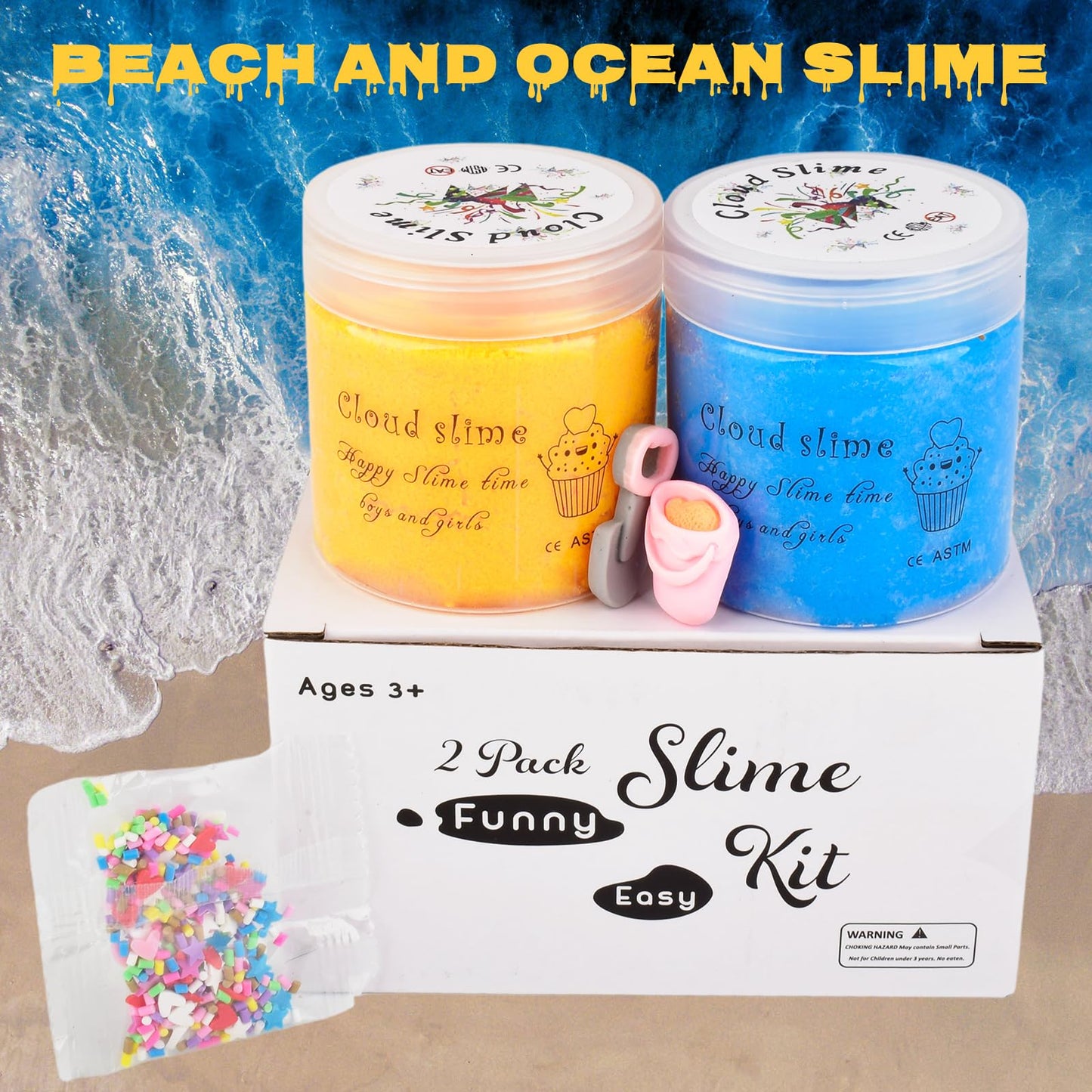 2 Pack Cloud Slime With Beach And Ocean Theme,New Add-Ins Sand Pail & Shovel,Large-Capacity Slime,Super Soft,Scented Diy Slime,S
