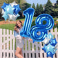 40 Inch Number 18 Balloons For Men, Dark Metallic Blue Large 18Th Birthday Balloon Decor, Silver Light Royal Sky Teal Blue Self