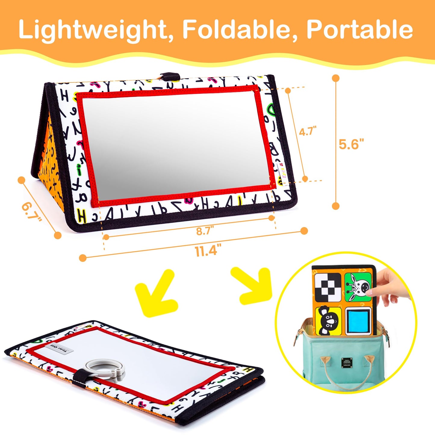 Epessa Baby Mirror Toys For Tummy Time, Newborn Infant Toys 0-6 6-12 Months, Baby Floor Mirror, Black And White High Contrast Baby Toys 0 3 6 9 Month Crawling Sensory Toy, Crib, Brain Development