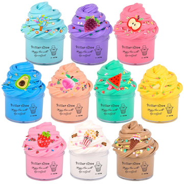 Premium Scented Butter Slime,10 Pack Slime,With Peach Charm,Watermelons,Apples And More Charms,10 Fun Slime Add Ins,Pre-Made Sli