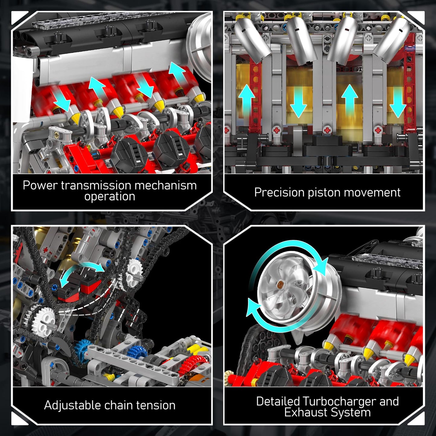 Mould King V8 Engine Model Kit - 2718 Pieces, DIY Plastic Building Blocks, 36x26x32 cm, STEM Project for Adults