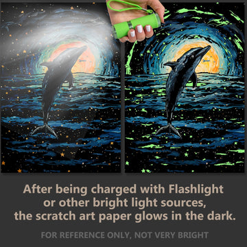 VTEAS Glow in The Dark Scratch Art Rainbow Painting Paper, 2 Pack Van Gogh Style Engraving Art Creative Craft Tools Set, Fun Mag