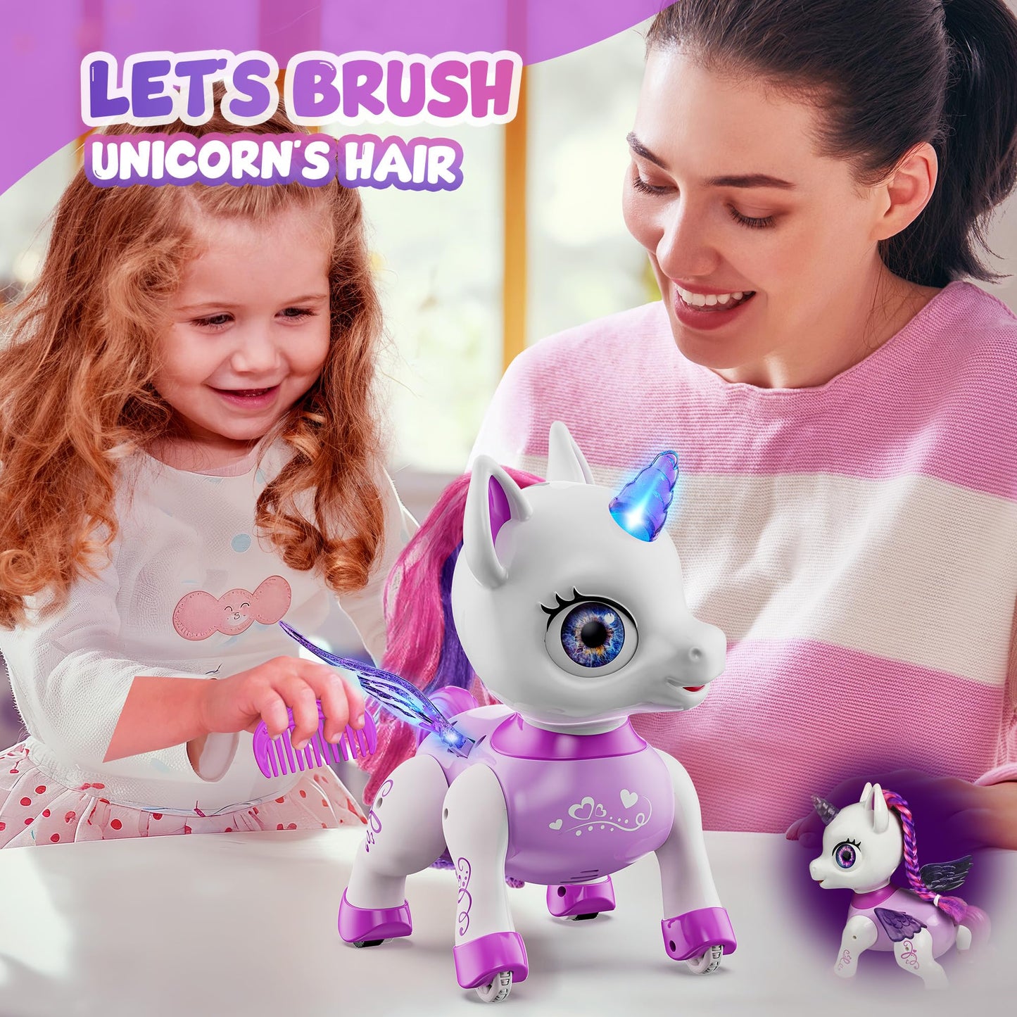 Beefunni Unicorn Robot Toys For Girls, Birthday Gifts For Kids And Toddlers 3 4 5 6 7 8 Years Old, With Led Horn,Led Wings,Remot