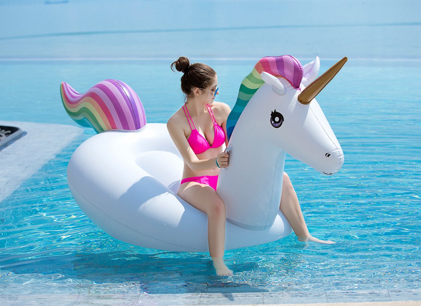 Jasonwell Giant Inflatable Unicorn Pool Float Floatie Ride On With Fast Valves Large Rideable Blow Up Summer Beach Swimming Pool Party Lounge Raft Decorations Toys Kids Adults