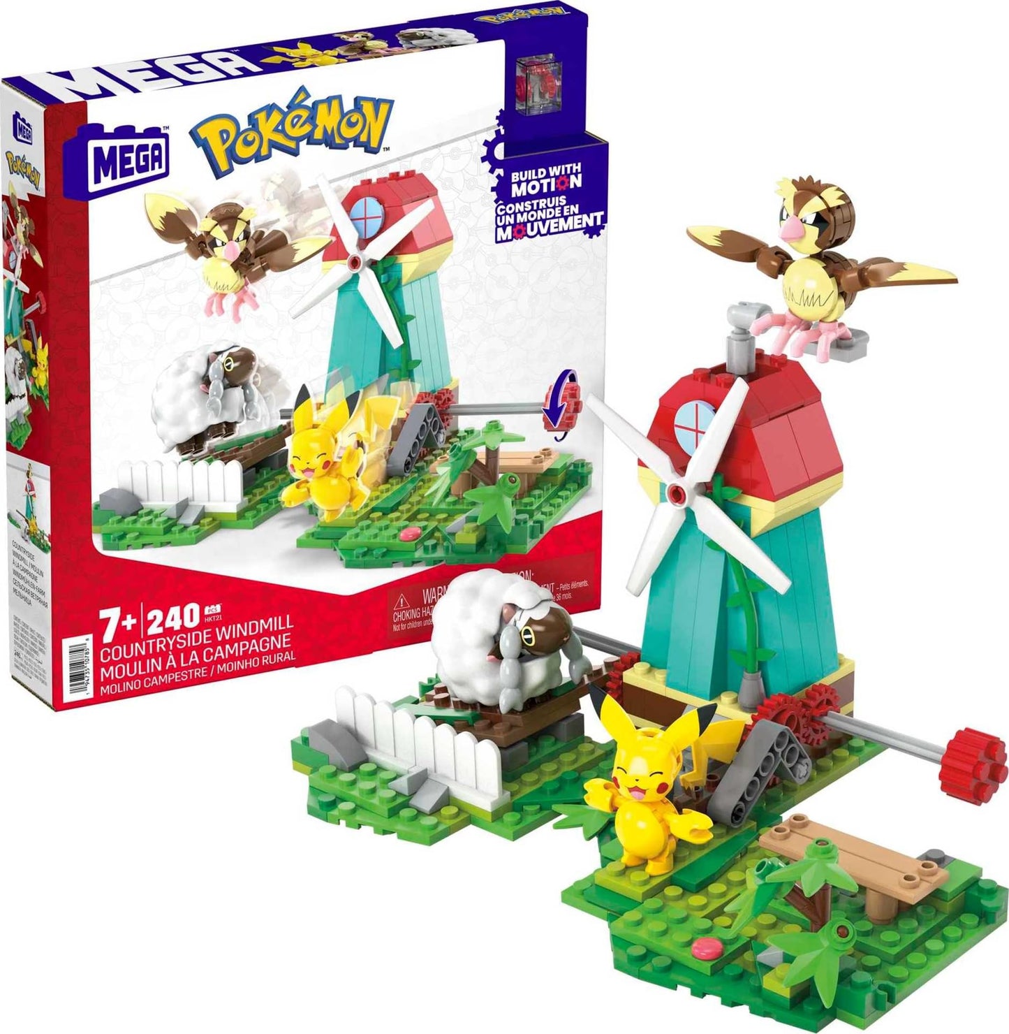 MEGA Pokémon Building Toys Set - Countryside Windmill, 240 Pieces, Motion, 3 Poseable Figures, Multicolor, Model HKT21