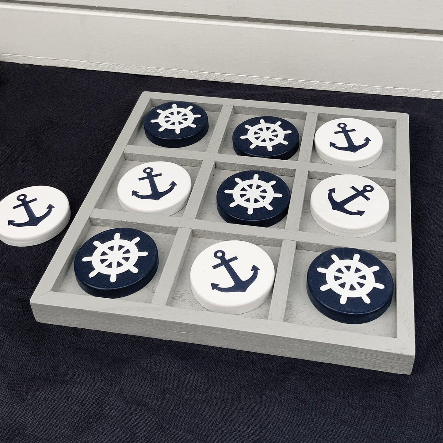 Dennis East Nautical Beach Decor Tic Tac Toe Wooden Game Set - Blue, Perfect for Families and Boat Lovers