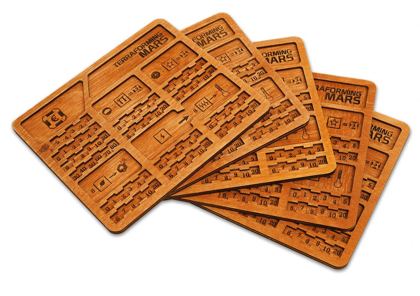 Smonex 5 Wood Player Boards Compatible With Terraforming Mars Board Game - Gaming Organization With Player Trays Suitable For Al