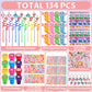 LiYiQ 134 Pcs Axolotl Party Favors Set - Straws, Keychains, Stickers, Gifts for Birthday Party Supplies