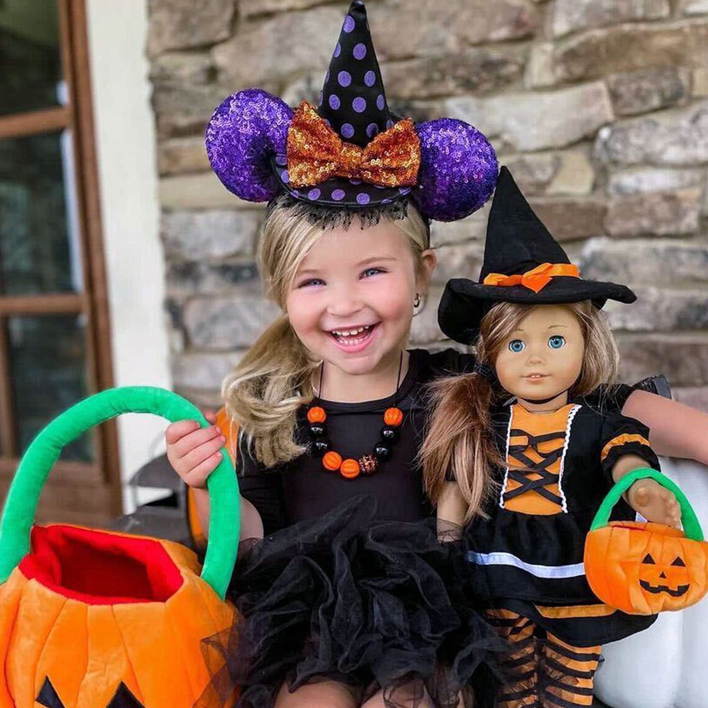 Playtime By Eimmie 18 Inch Doll Clothes And Accessories - Halloween Witch Costume With Hat And Plush Pumpkin - Clothing Sets & Stuff - Fits American, Generation & Similar 18” Dolls For Girls