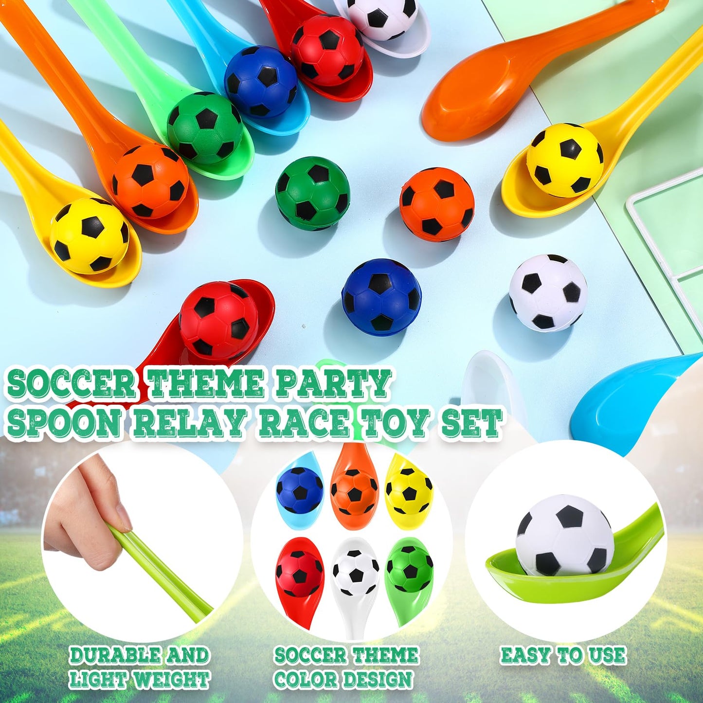 PullCrease 12 Pack Soccer Party Games Spoon Relay Race Toy Set for Teens Adults, Soccer Foam Ball and Spoon Race Game for Sports