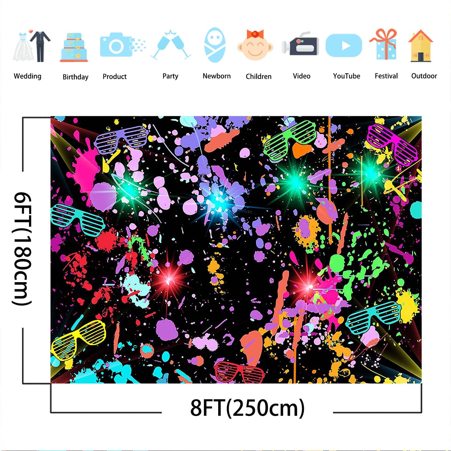 Avezano Neon Glow Abstract Graffiti Backdrop Paint Splatter Glow Party 80S 90S Themed Birthday Background Colorful Glow In The D
