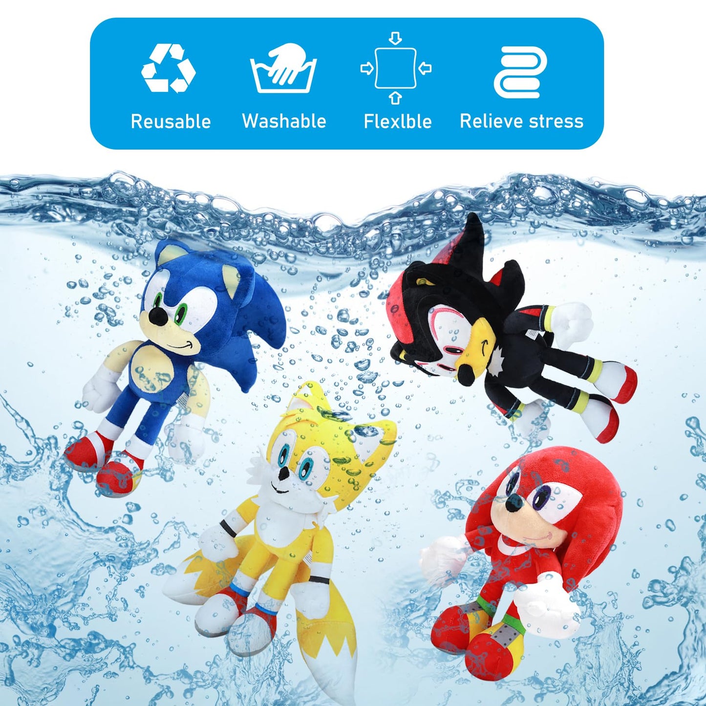 4 Pcs Sonic Plush Toys, Hedgehog 3 Movie Plushies Toys For Kids Christmas Birthdays And Gifts For Fans, The Super Hedgehog Shado