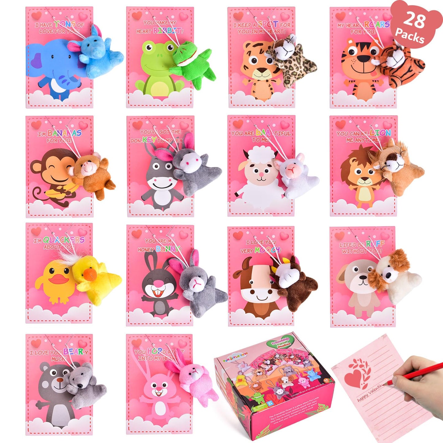 FUN LITTLE TOYS Valentines Mini Plush Toy Set, 28 Packs Cute Stuffed Animals, Pink for Kids & Classroom