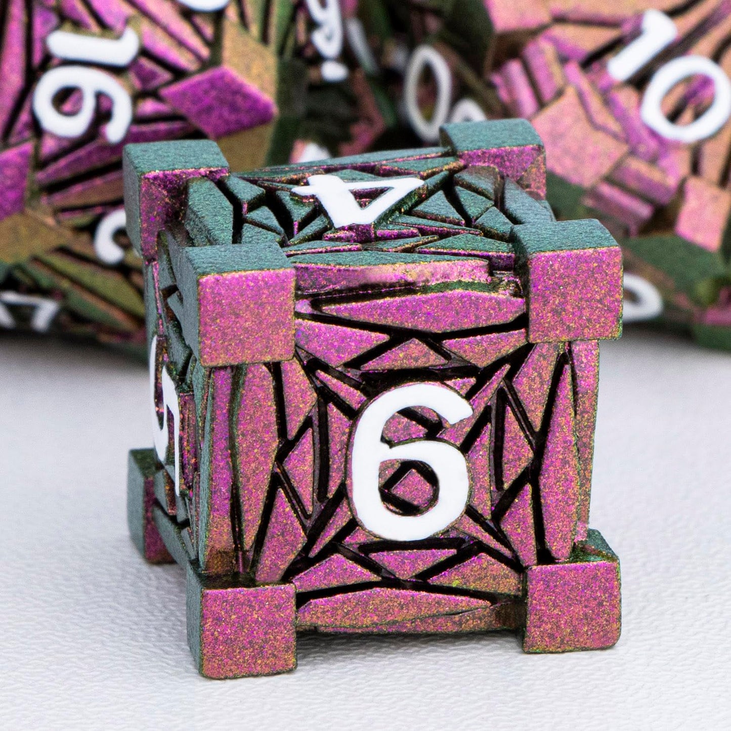 Orifantou 7Pcs Metal Dnd Dice Set With Box, Debris Rpg Red D And D Dice For D&D Tabletop Games Role Playing Game, Polyhedral Dic