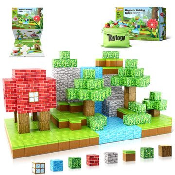 Magnetic Blocks-Build Mine Magnet World Edition, Magnetic Toys For Boys & Girls Age 3-4 4-5 6-8,Stem Montessori Sensory Toys For Toddlers Gifts For 3+ Years Old,48Pcs Fidget 1' Cubes Construction Toys