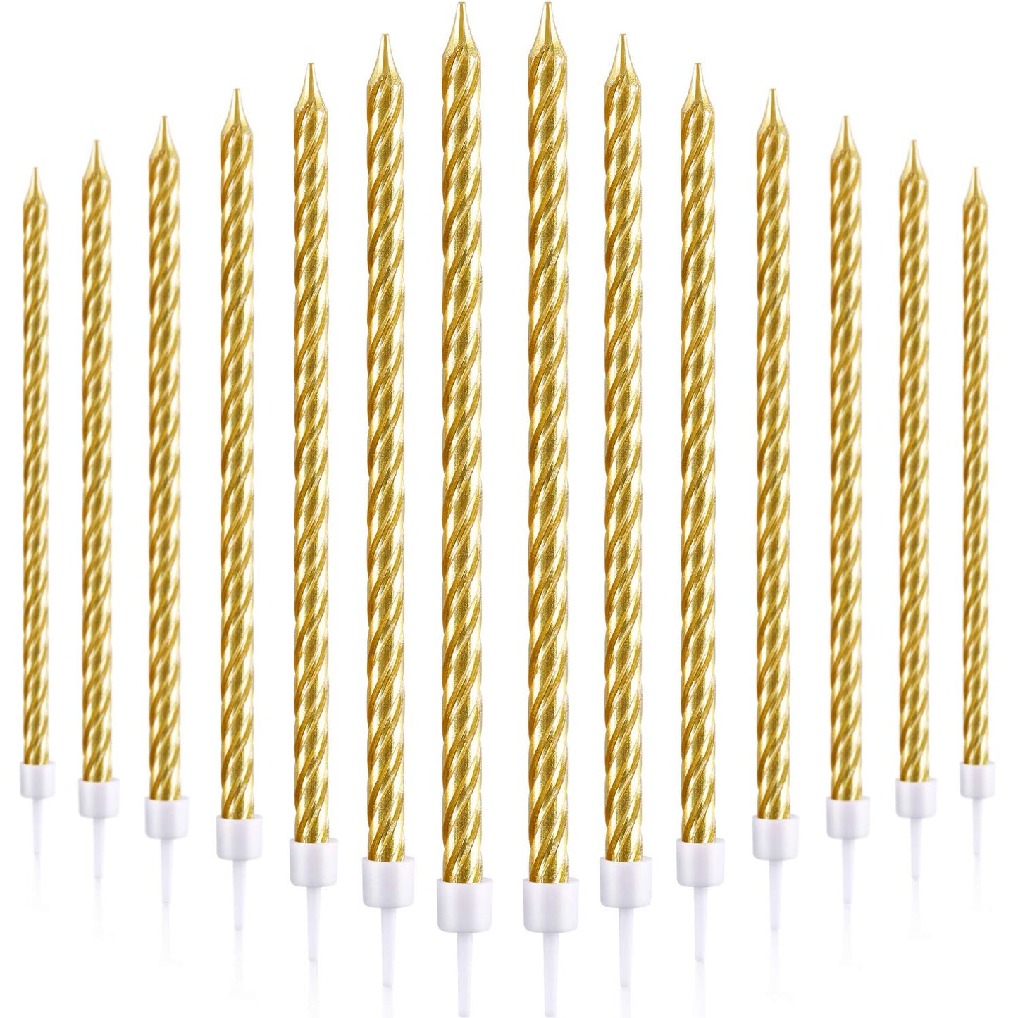 30 Pieces Birthday Candles Spiral Cake Candles Metallic Cupcake Candles Long Thin Cake Candles in Holders for Birthday Wedding P