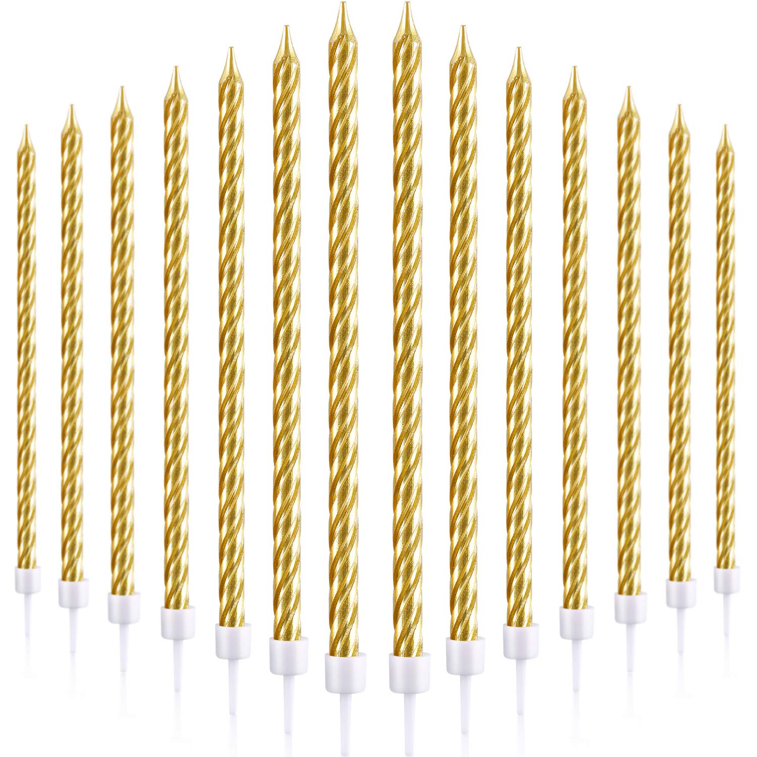 30 Pieces Birthday Candles Spiral Cake Candles Metallic Cupcake Candles Long Thin Cake Candles in Holders for Birthday Wedding P