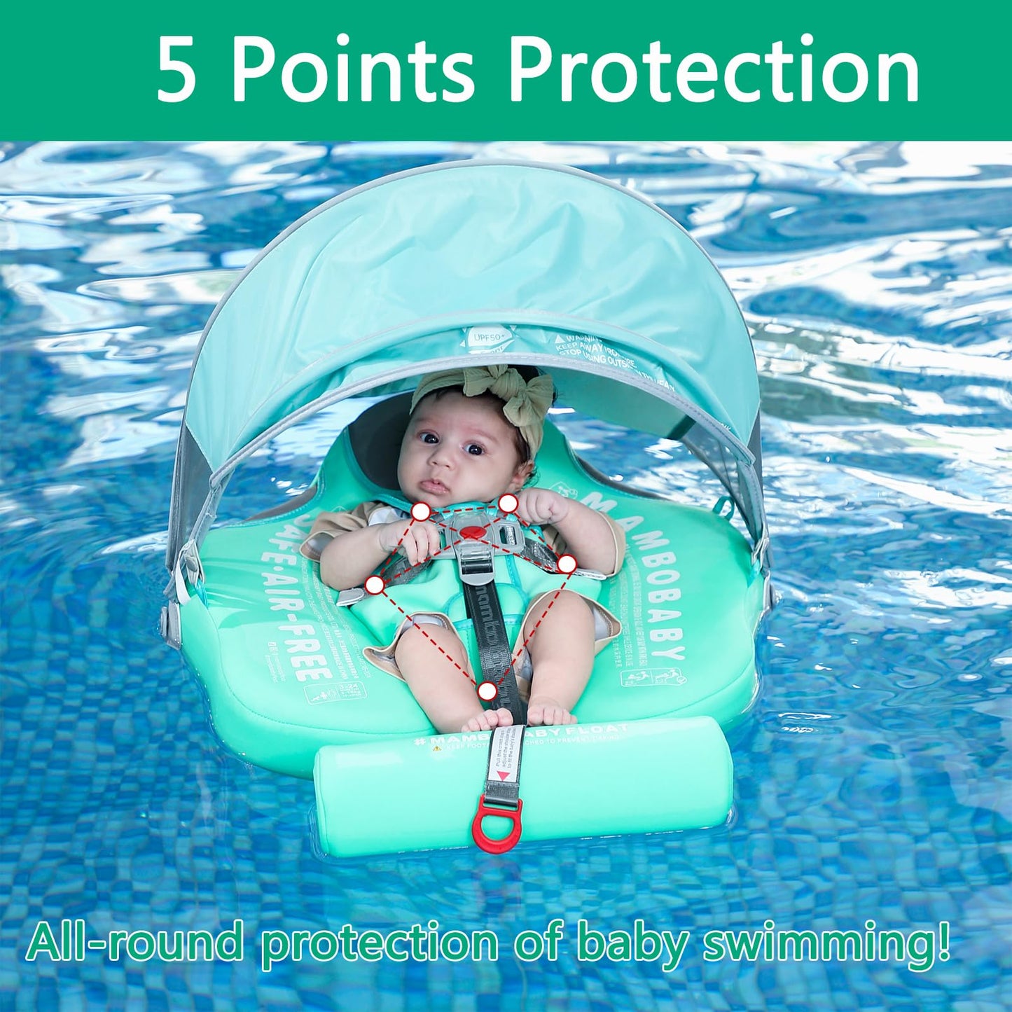 LOGIFTVE Baby Swim Float - 15"x20" Foam Pool Float with UPF 50+ Canopy for Ages 3-24 Months in Baby Green