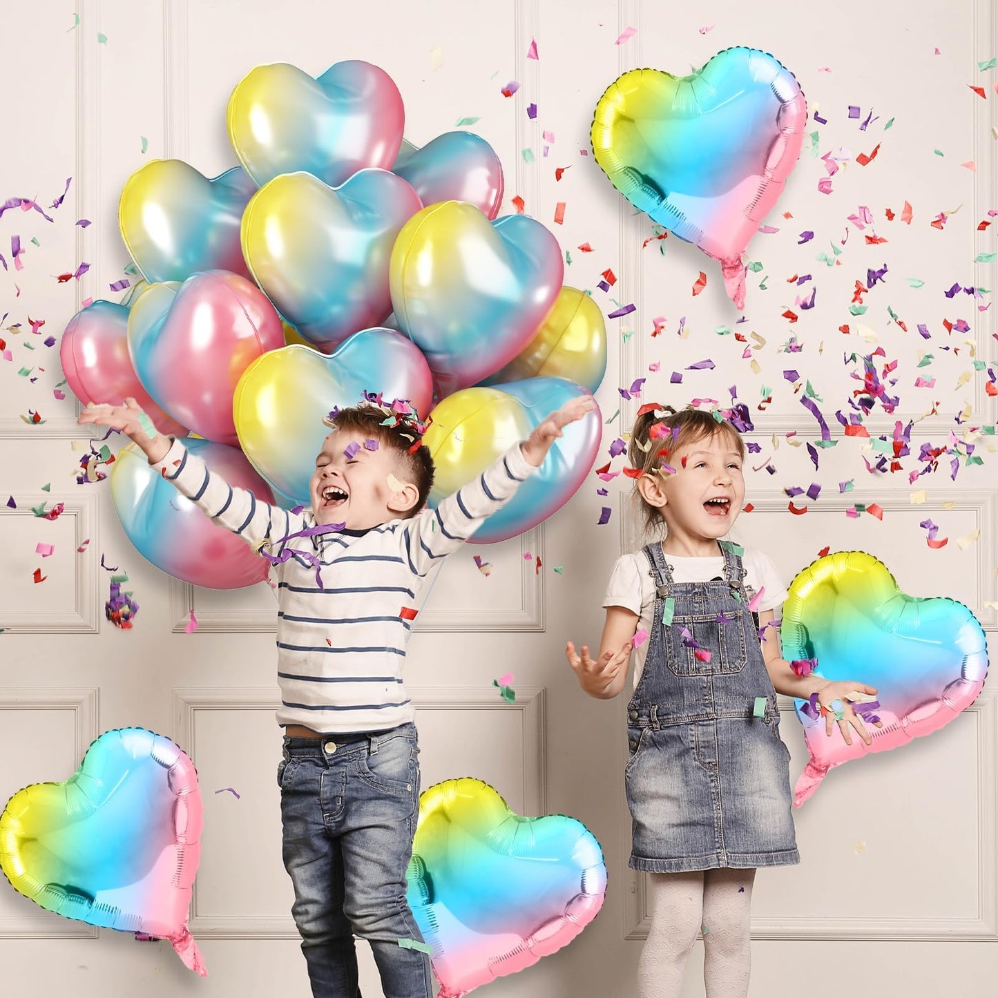 12 Pcs Heart Balloons, 18 inch Rainbow Heart Shaped Balloons, Big Heart Helium Balloons, Heart Love Foil Balloons for Wedding Ba