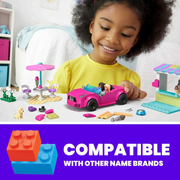 Mega Barbie Car Building Toys Playset, Convertible & Ice Cream Stand With 225 Pieces, 2 Micro-Dolls And Accessories, Pink,
