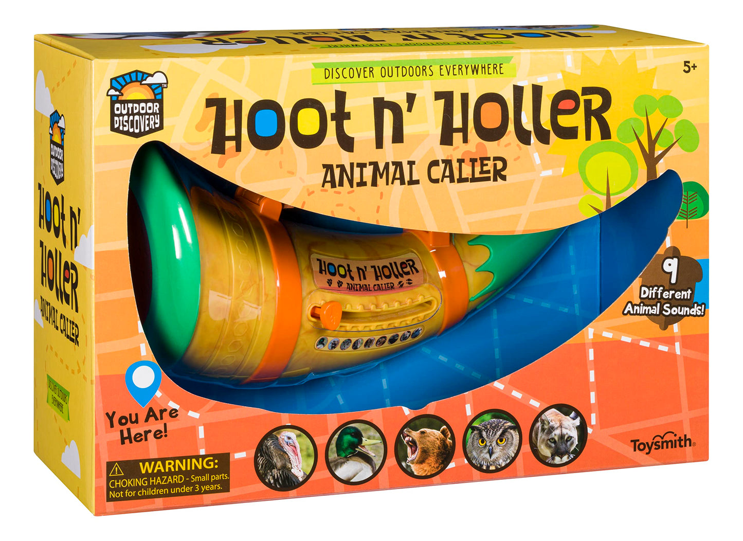 Toysmith Outdoor Discovery, Hoot-N-Hollar Animal Caller, 9'' Horn With 9 Animal Sounds, For Boys & Girls Ages 5+