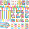 BenLouis 192Pcs Candyland Party Favors Ice Cream Donut Mini Notebook Stampers School Stationery Bulk for Kids Lollipop Sweet Tre