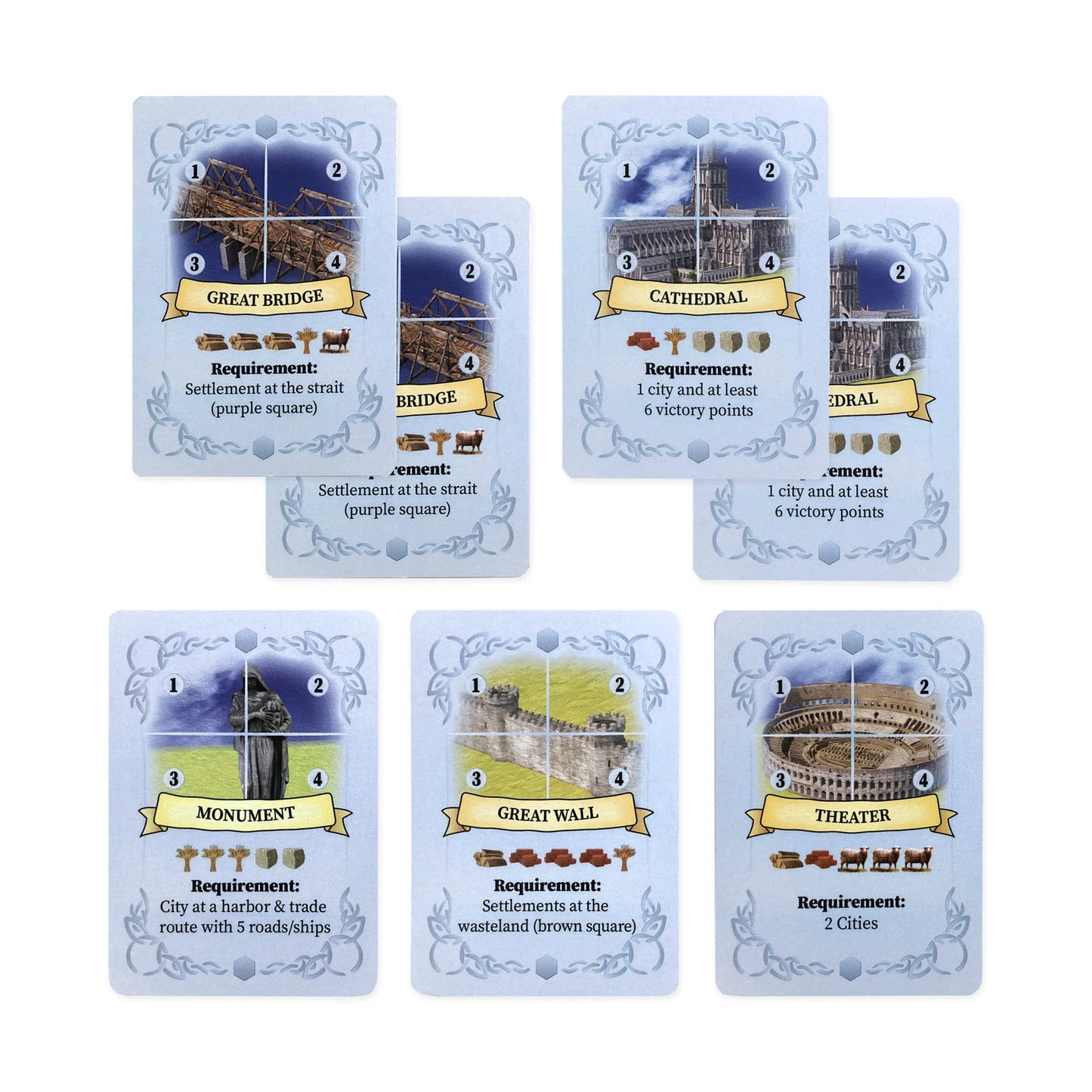 Tabletop Monthly World Wonders Replacement Cards Compatible With Catan'S The Wonders Of Catan Seafarers Scenario. Compatible Wit
