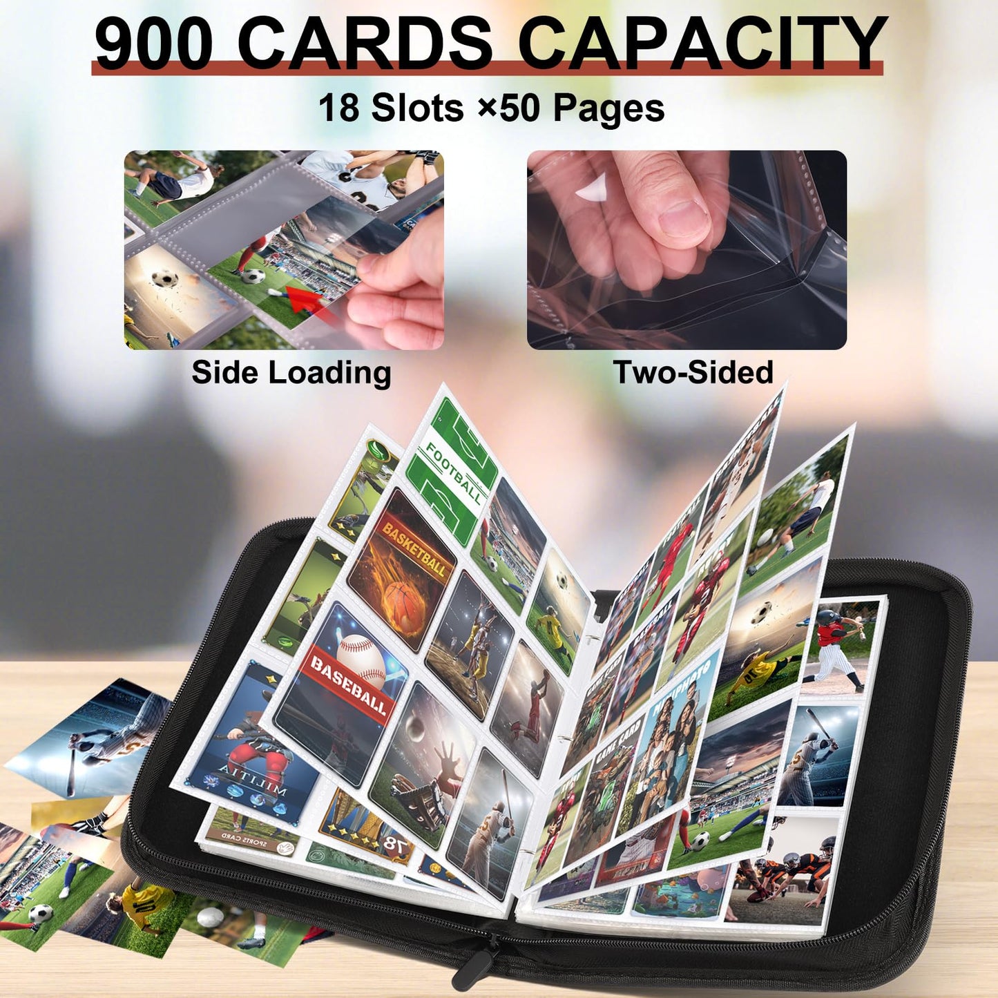 900 Pockets Basketball Trading Card Binder  Sports Card Binder enhanced Basketball Card Holder Fit for Football Baseball Sports Card  MTG Game Cards