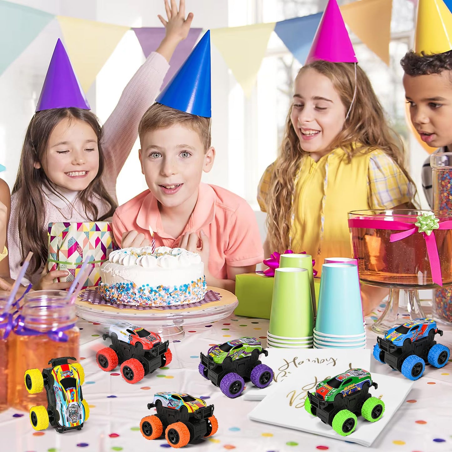 ZHFUYS 6 Pack 3.9 Inch Truck Toys, Friction Powered Toy Cars Push and Go Vehicles for Kids,Toy Cars for Kids Ages 3-8, Birthday