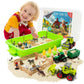 59 PCS Farm Sensory Bin - Sandbox with Lid, 2.2 LB Sensory Sand Kit for Boys, Toddler Farm Toys, 3 Take Apart Construction Truck