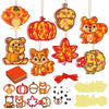 JarThenaAMCS 24Pcs Fall Craft Kit Pumpkin Maple Acorn Animal Suncatchers Ornaments Woodland Creature Colored Tissue Paper Sign f