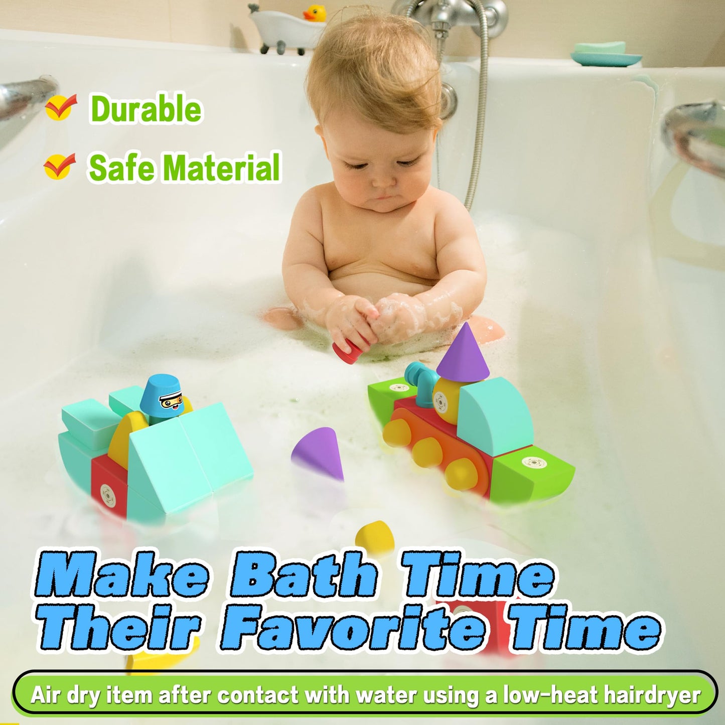 Lamvol Foam Magnetic Blocks, Sensory Bath Toys Building Blocks for Toddlers 1-3, Travel Outdoor Preschool Montessori Toys for Ki