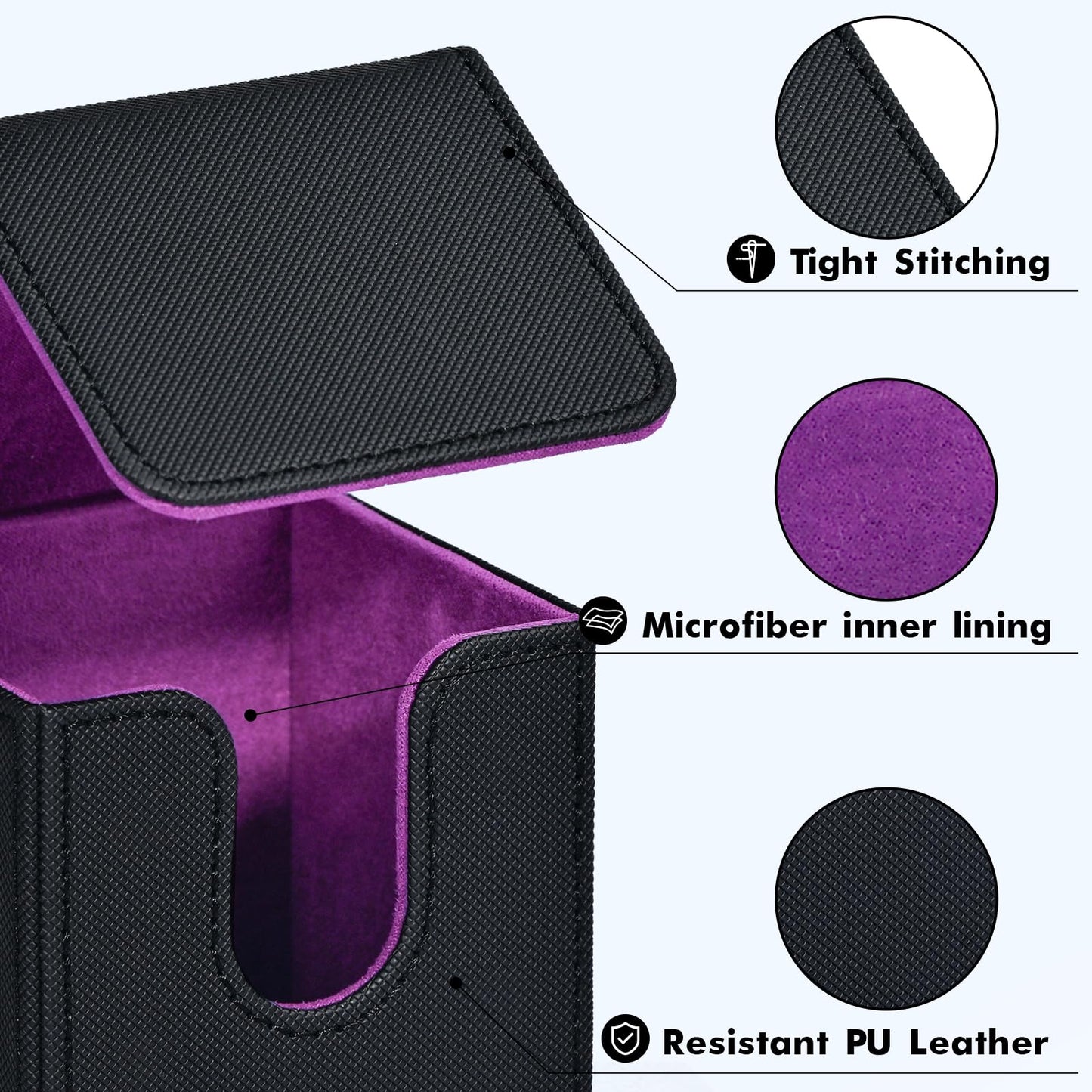 Zlca Card Deck Box For Trading Cards, Mtg Yugioh Deck Case Holds 100+ Single Sleeved Cards, Pu Leather Magnetic Card Storage Box Fits For Tcg Ccg Magic Game Cards (Black& Purple)